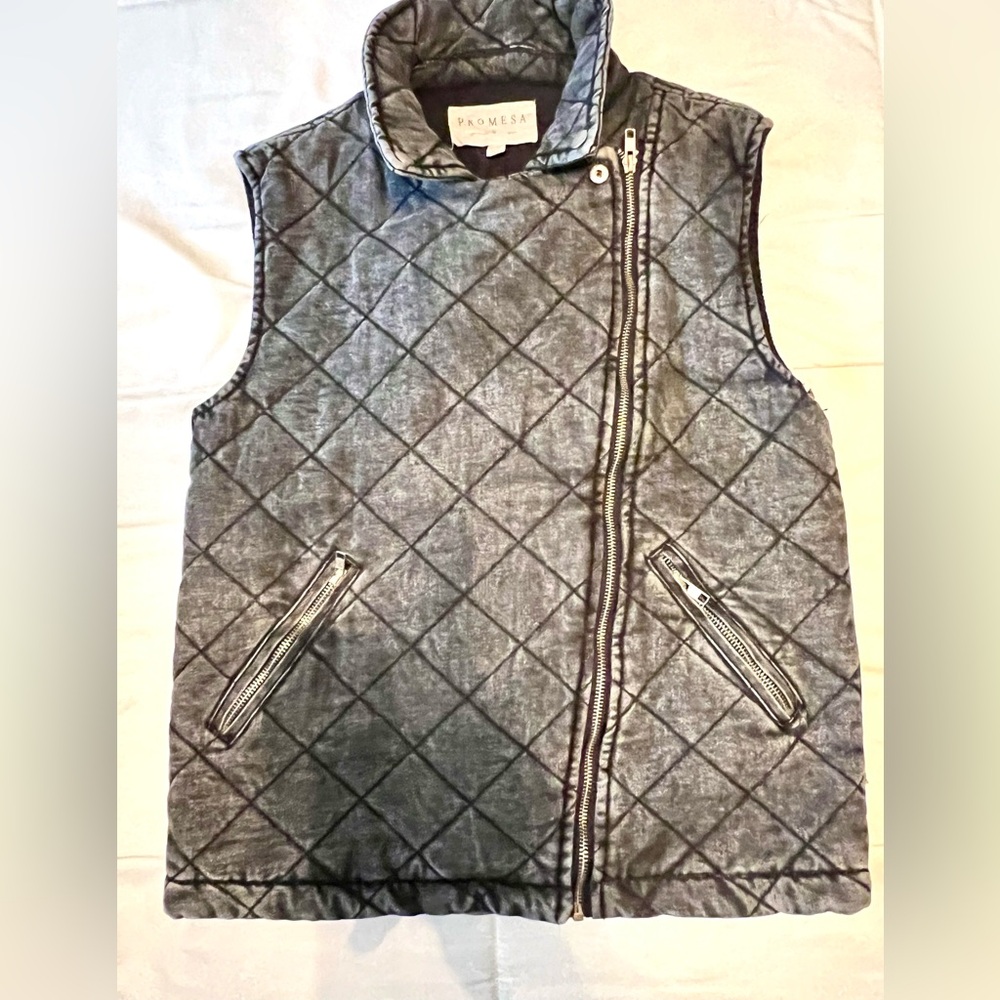 Promesa Charcoal Washed‎ Quilted Jean Moto Bike Vest-Small